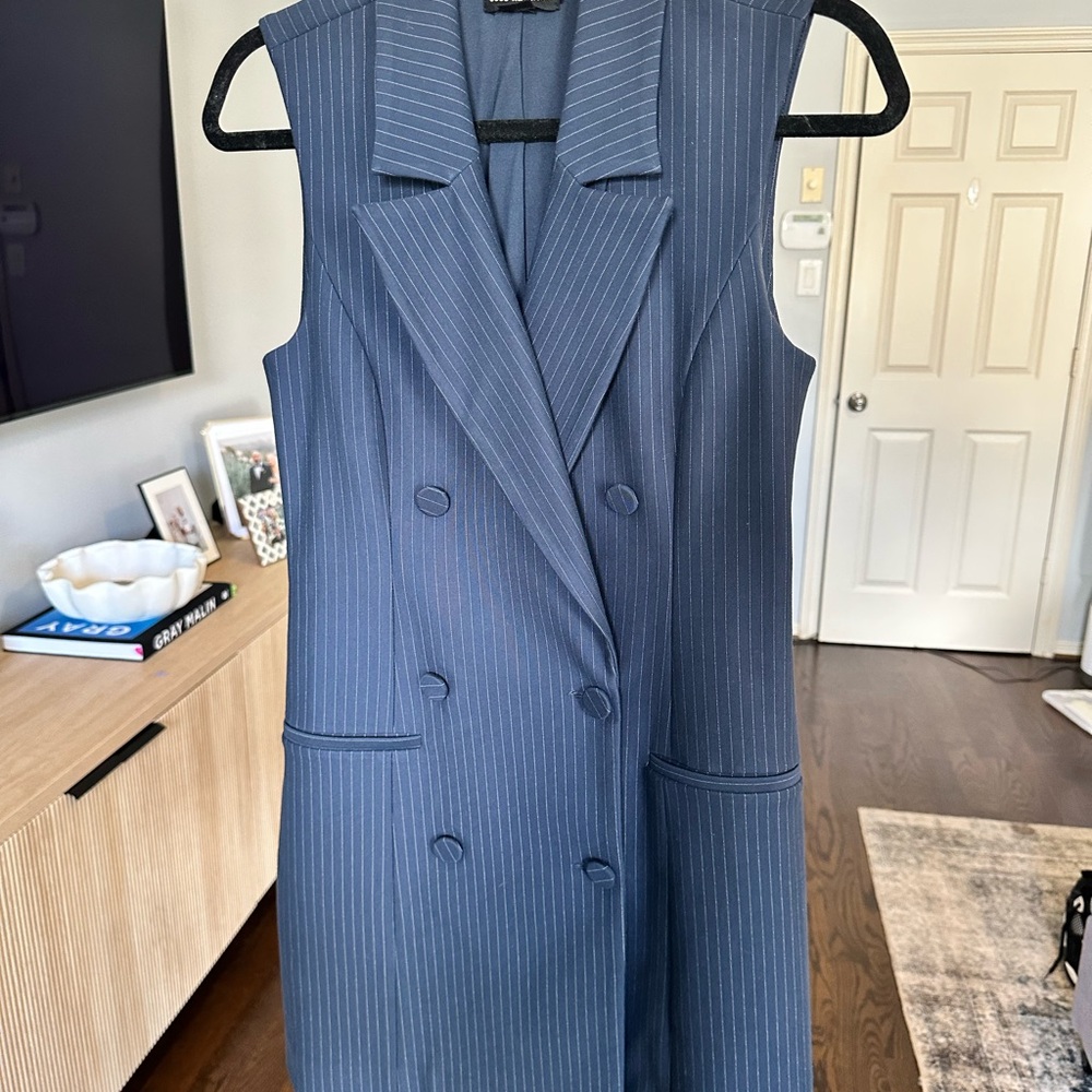 Good American Navy Pinstripe Vest Dress